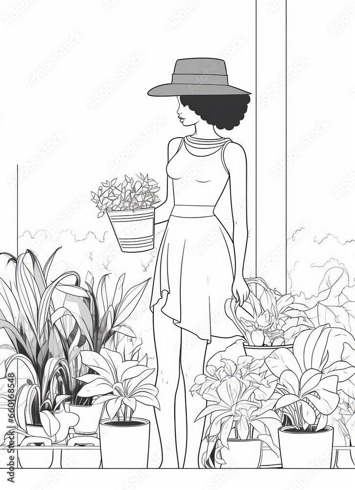 Sticker Black woman's garden coloring page