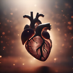 Human heart on a dark background. 3D illustration. Copy space.