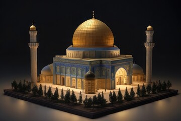 miniature of al aqsa mosque in the night photo