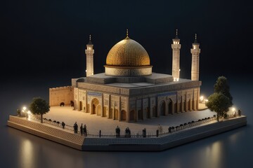 Fototapeta na wymiar miniature of al aqsa mosque in the night photo