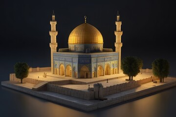 miniature of al aqsa mosque in the night photo