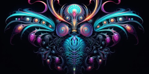 Riot creatures, fairies, gradient colors, surreal glowing intricate design