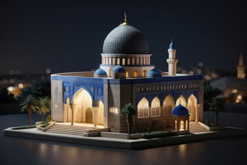 miniature of al aqsa mosque in the night photo - obrazy, fototapety, plakaty