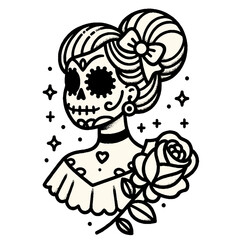 Girl with a rose, catrina deads day mexican vector