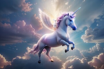 unicorn horse with wings  in the sky