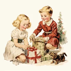 Vintage children christmas illustration isolated on a white background (generative AI) © Katrine