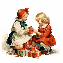 Vintage children christmas illustration isolated on a white background (generative AI)