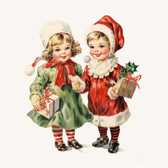 Vintage children christmas illustration isolated on a white background (generative AI)