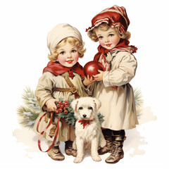 Vintage children christmas illustration isolated on a white background (generative AI)