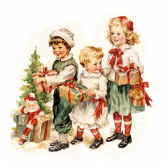 Vintage children christmas illustration isolated on a white background (generative AI)