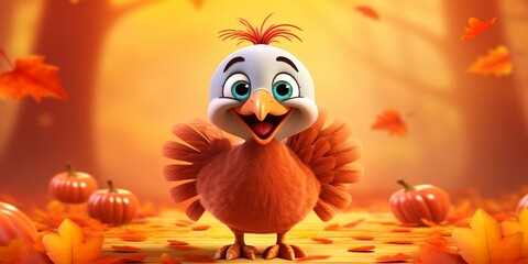 Fototapeta premium cute Thanksgiving turkey character cartoon 