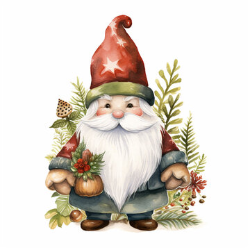 recommend clip art: Cute gnome christmas illustration isolated on white background (generative ai)