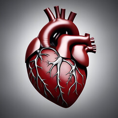 Human heart with veins on gray background. 3D illustration. Elements of this image furnished by NASA