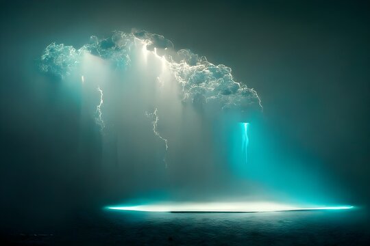 minimal empty space filled with teal lightning ethereal glow volumetric lighting photorealistic 