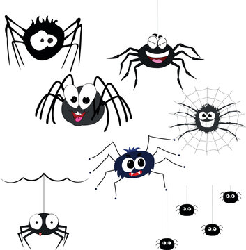 Fun spiders. Set of spiders vector.