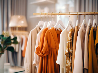 A stylish display of high-end fashion garments in a chic boutique with a modern vibe.