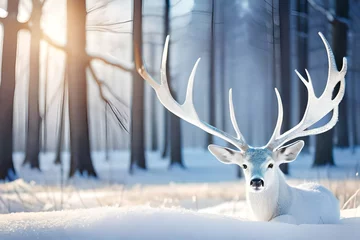 Papier Peint photo Lavable Cerf deer in snow