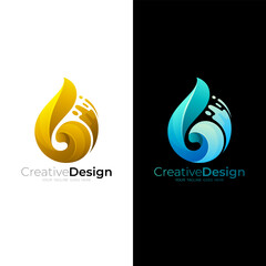 Abstract wave logo with water drop design template, colorful style