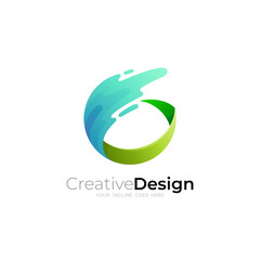 Abstract swoosh logo with circle design combination, 3d style design