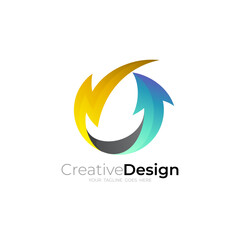 Thunder logo and arrow design combination, circle design vector, up icons