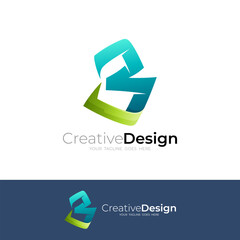 B design template, letter B logo with simple icons, 3d colorful