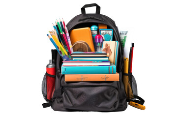 Scholarly Backpack Laden with Books on isolated background - obrazy, fototapety, plakaty