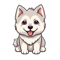 Kawaii cute Husky cartoon dog illustration. Isolated on white transparent background