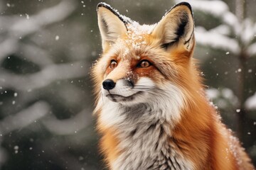 a fox with snow on its head