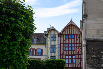 Medieval central part of Troyes old city with half-timbered houses and narrow streets, Champagne, France, tourists destination