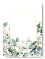 White jasmine flower collection. Watercolor flower and floral geometric frame