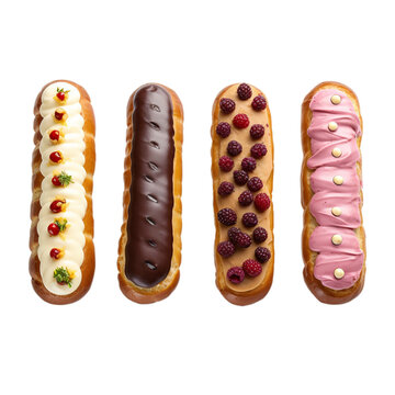 eclairs with different fillings isolated on white background, ai generated