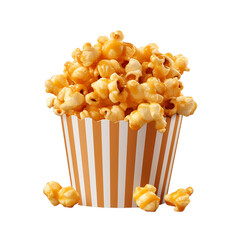 bucket of caramel popcorn isolated on white background, ai generated