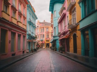 colorful buildings in city with colored streets and roads