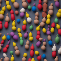 Seamless pattern of multicolored eggs on a gray background