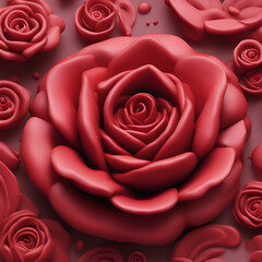 3d rendering of a red rose on a background of red roses