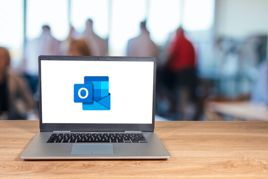 Brazil, Rio de Janeiro, 10/10/2023. Microsoft Outlook logo displayed on a laptop screen