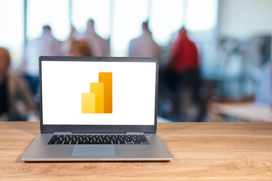 Brazil, Rio de Janeiro, 10/10/2023. Microsoft Power BI logo displayed on a laptop screen