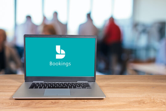 Brazil, Rio de Janeiro, 10/10/2023. Microsoft Bookings logo displayed on a laptop screen