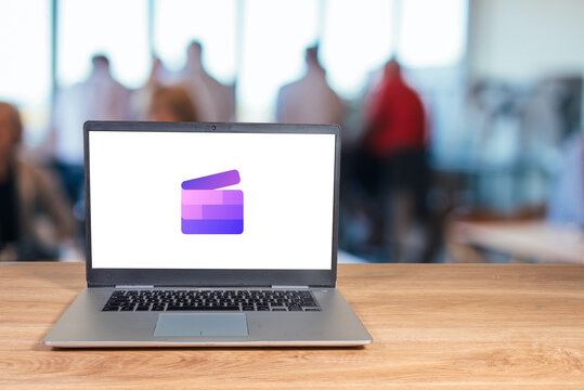 Brazil, Rio de Janeiro, 10/10/2023. Microsoft ClipChamp logo displayed on a laptop screen.