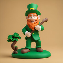 Obraz premium Leprechaun with a wooden axe in his hand. 3d illustration