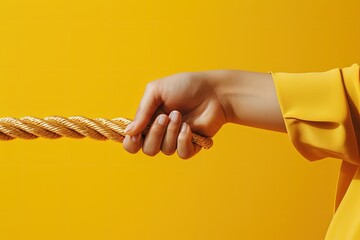 Businesswoman hand pulling rope, concept of business, competitiveness and challenges. Generative AI - obrazy, fototapety, plakaty