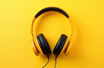 Headphone on yellow background, music and leisure concept. Generative AI