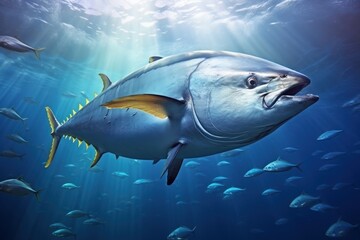 Fototapeta premium Illustration of giant tuna under the sea. Generative AI
