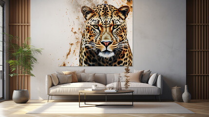 jaguar poderoso  abstrato  em tons terrosos, cobre e dourado