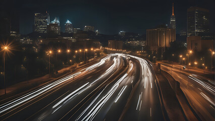 Fototapeta na wymiar Night traffic in the city. The light trails on the street.