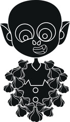 Cartoon Black and White Illustration Vector Of A Vampire Wearing a Necklace of Garlic Cloves