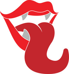 Cartoon Illustration Vector Of An Open Vampire Mouth With Fangs and Tongue Sticking Out