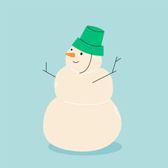 Cute cartoon snowman.  Modern hand drawn colorful illustration. Funny Christmas character card template. Christmas Background. christmas theme. for website banner ads design, poster, postcard