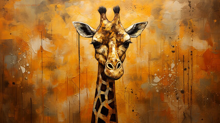 girafa abstrato em tons terrosos, cobre e dourado - obrazy, fototapety, plakaty