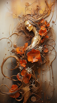 fada abstrato  em tons terrosos, cobre e dourado